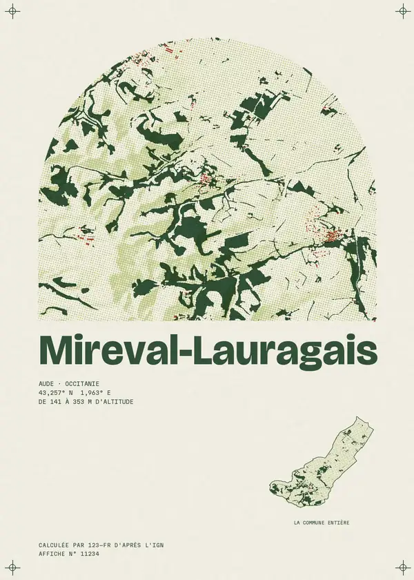 Affiche de Mireval-Lauragais, calculée par 123-fr d'après l'IGN