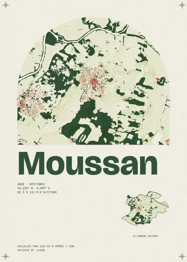 Affiche de Moussan, calculée par 123-fr d'après l'IGN
