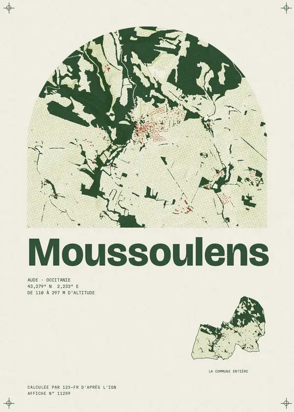 Affiche de Moussoulens, calculée par 123-fr d'après l'IGN