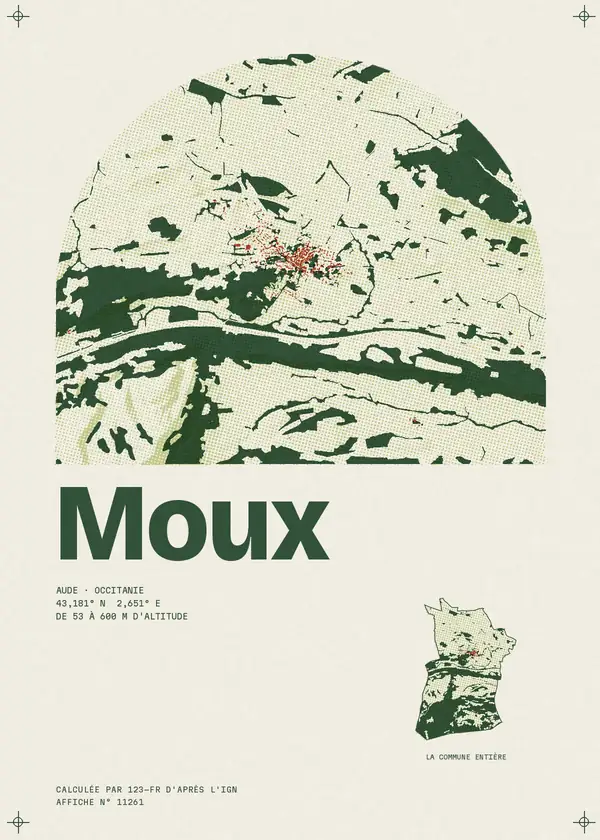 Affiche de Moux, calculée par 123-fr d'après l'IGN