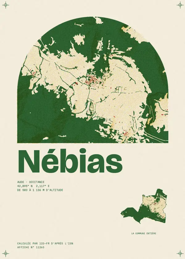 Affiche de Nébias, calculée par 123-fr d'après l'IGN