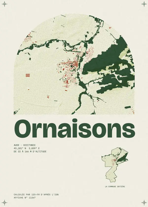 Affiche de Ornaisons, calculée par 123-fr d'après l'IGN