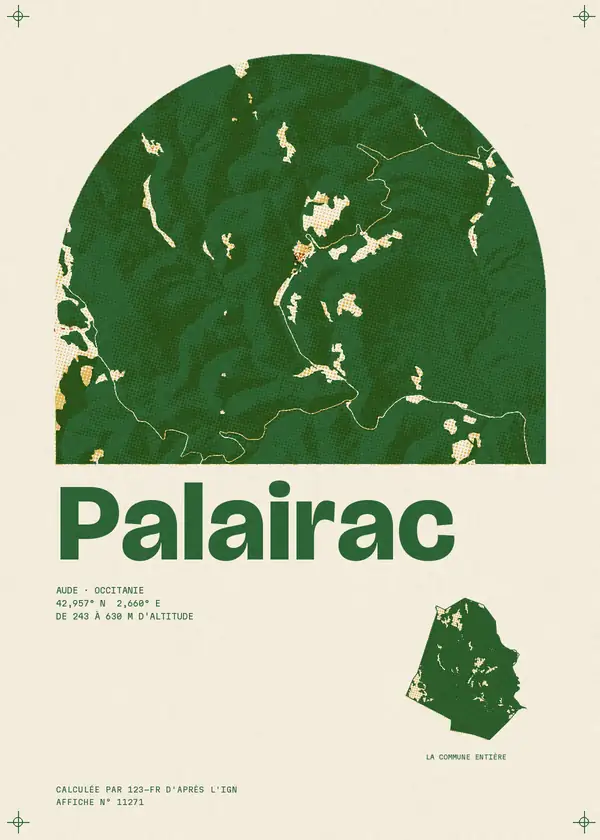 Affiche de Palairac, calculée par 123-fr d'après l'IGN
