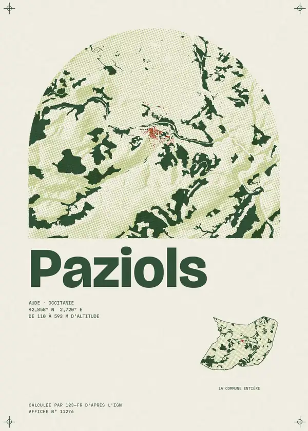 Affiche de Paziols, calculée par 123-fr d'après l'IGN