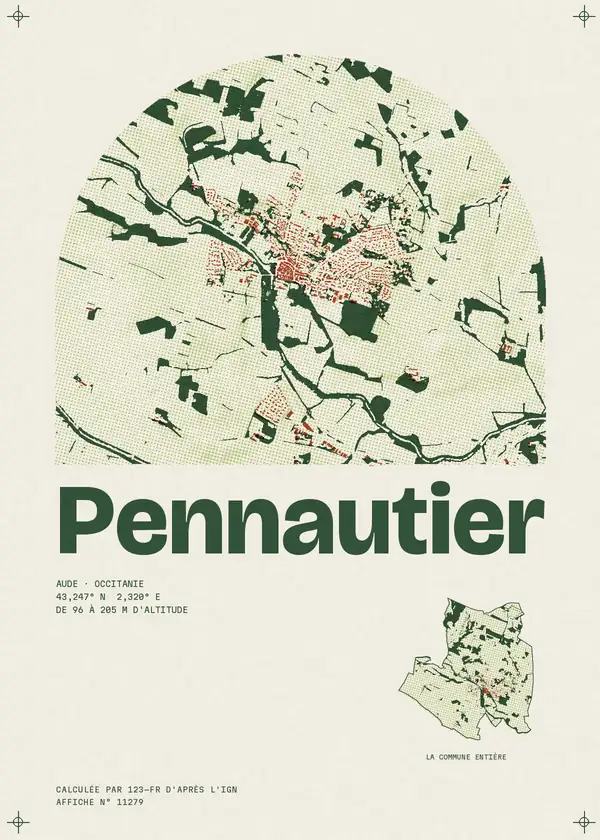 Affiche de Pennautier, calculée par 123-fr d'après l'IGN