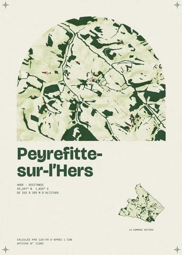 Affiche de Peyrefitte-sur-l'Hers, calculée par 123-fr d'après l'IGN