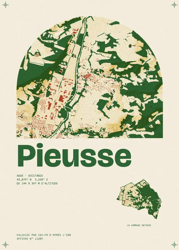 Affiche de Pieusse, calculée par 123-fr d'après l'IGN