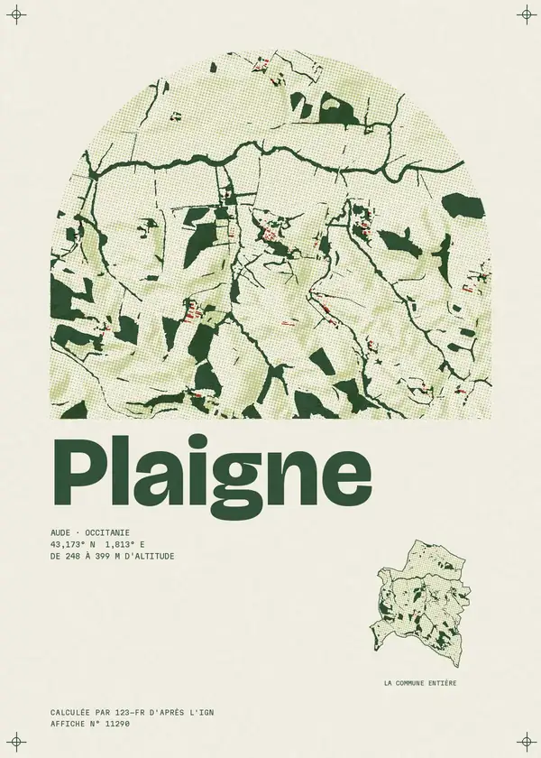 Affiche de Plaigne, calculée par 123-fr d'après l'IGN