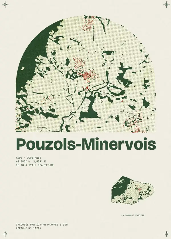 Affiche de Pouzols-Minervois, calculée par 123-fr d'après l'IGN