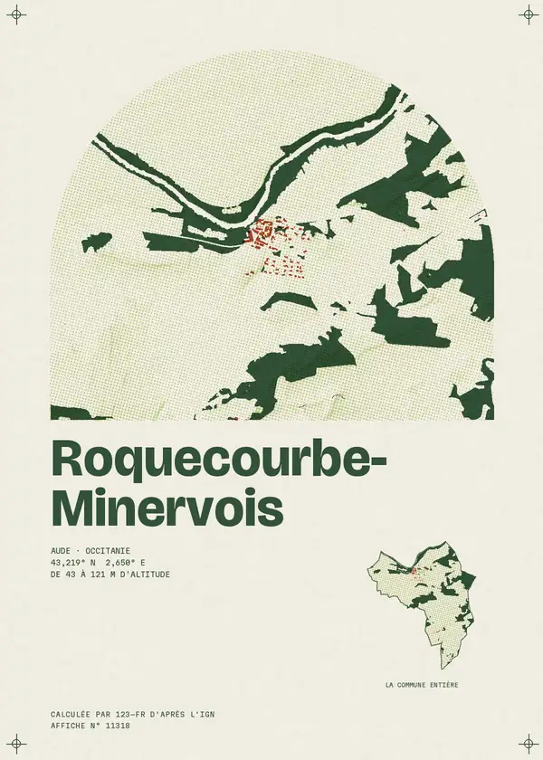 Affiche de Roquecourbe-Minervois, calculée par 123-fr d'après l'IGN