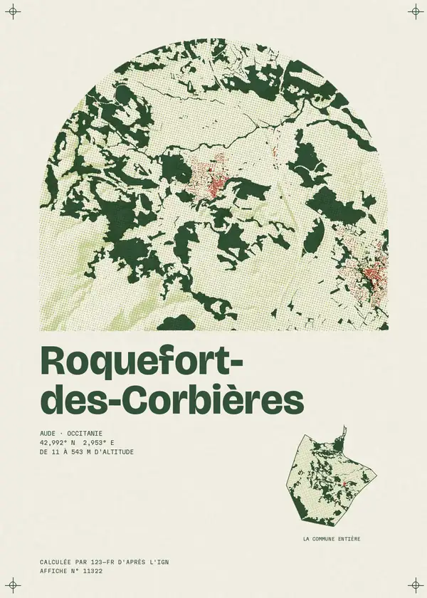 Affiche de Roquefort-des-Corbières, calculée par 123-fr d'après l'IGN