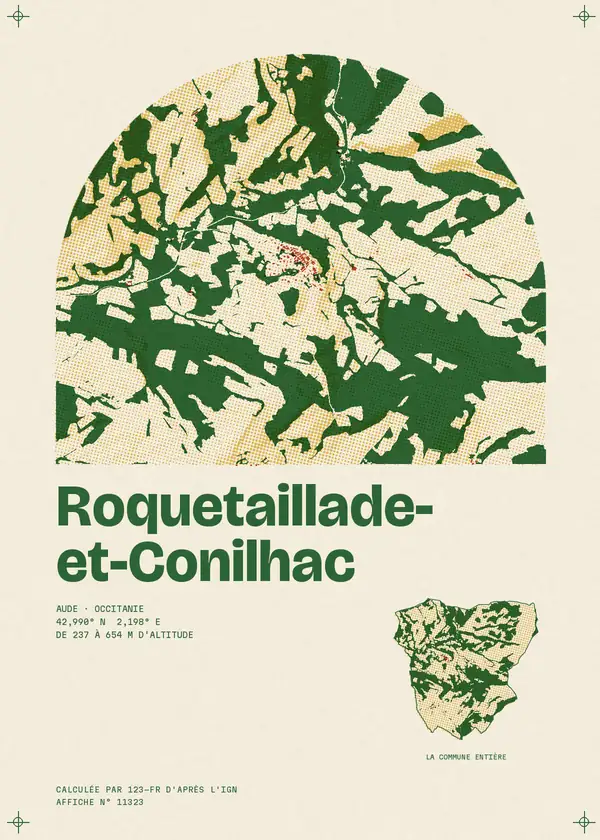 Affiche de Roquetaillade-et-Conilhac, calculée par 123-fr d'après l'IGN