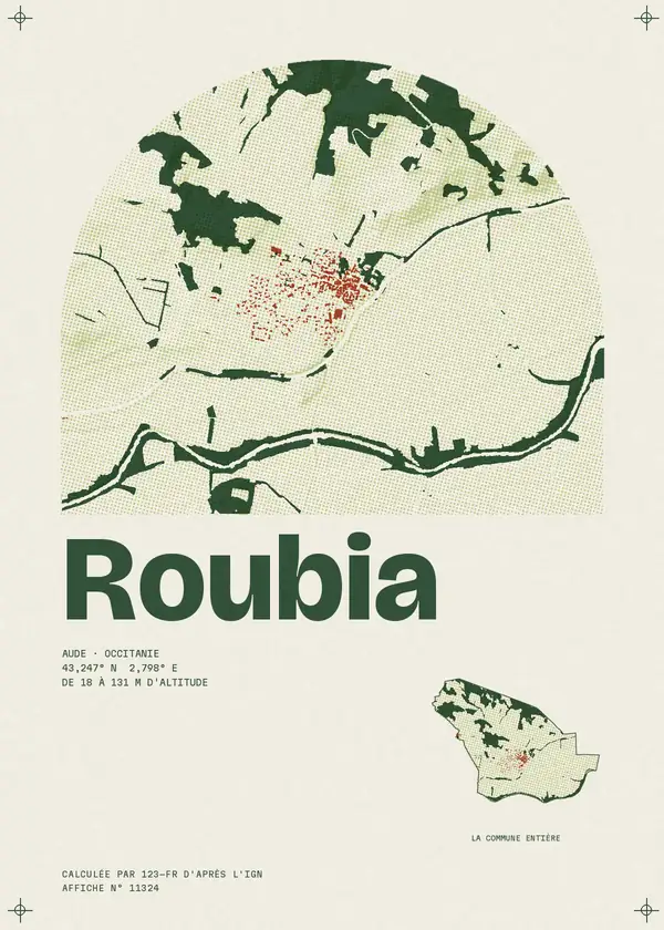 Affiche de Roubia, calculée par 123-fr d'après l'IGN