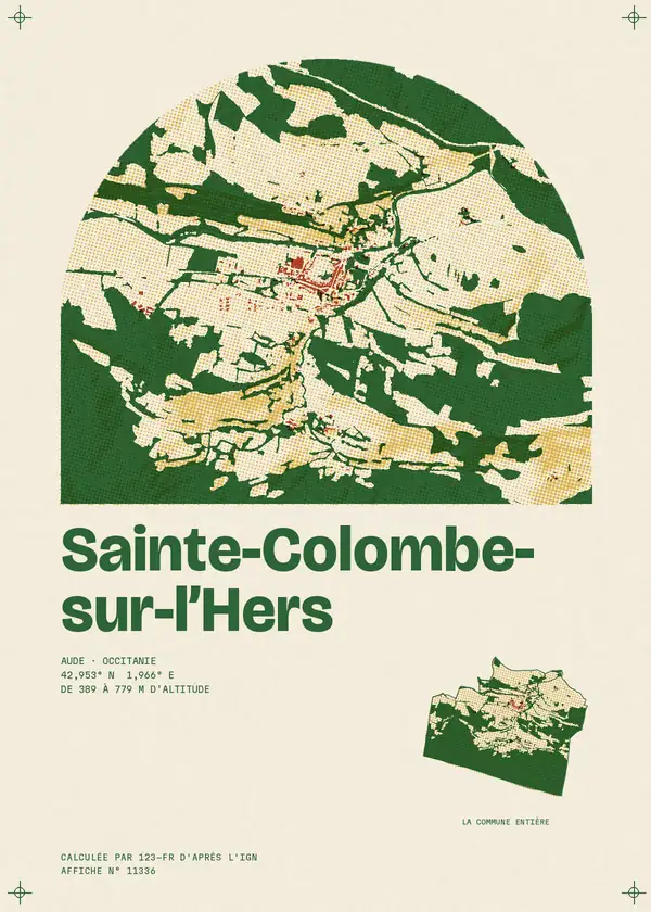 Affiche de Sainte-Colombe-sur-l'Hers, calculée par 123-fr d'après l'IGN