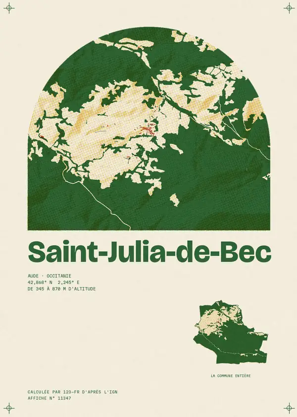 Affiche de Saint-Julia-de-Bec, calculée par 123-fr d'après l'IGN