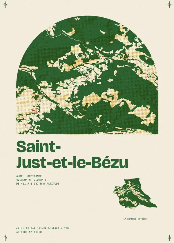 Affiche de Saint-Just-et-le-Bézu, calculée par 123-fr d'après l'IGN