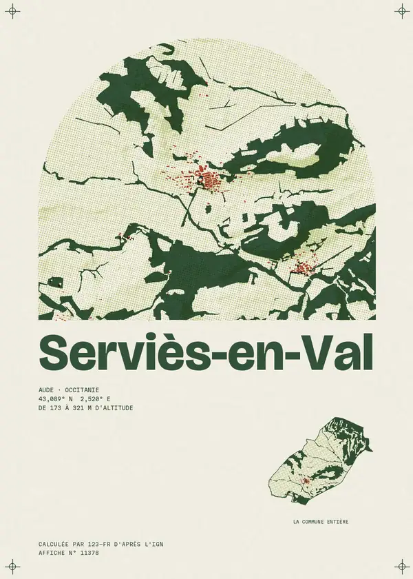 Affiche de Serviès-en-Val, calculée par 123-fr d'après l'IGN