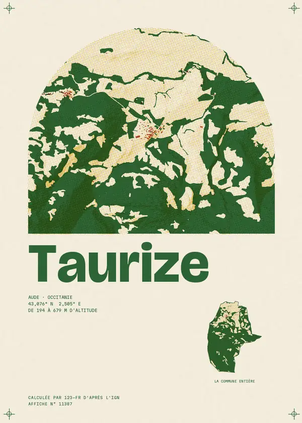 Affiche de Taurize, calculée par 123-fr d'après l'IGN