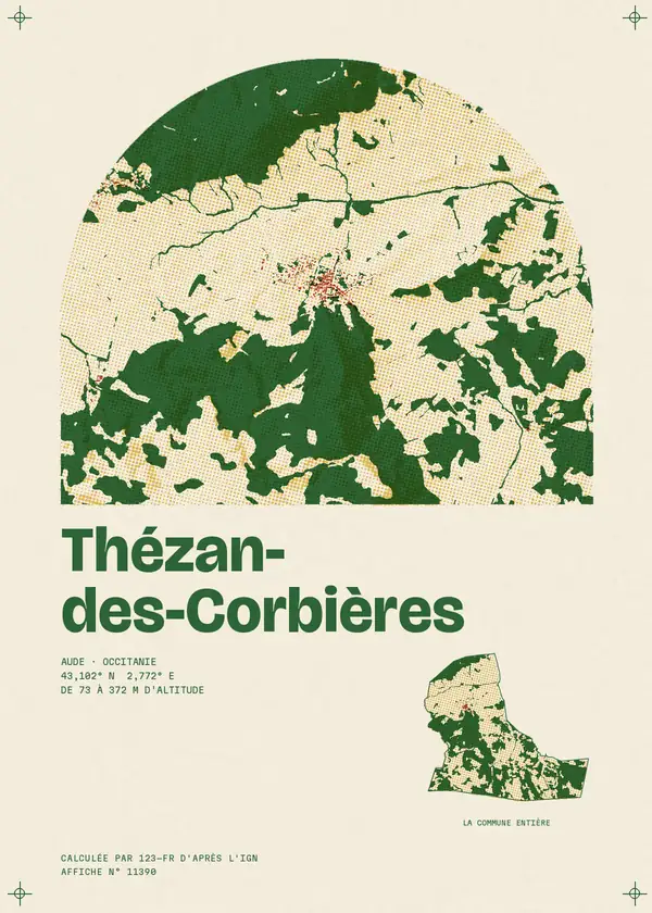 Affiche de Thézan-des-Corbières, calculée par 123-fr d'après l'IGN