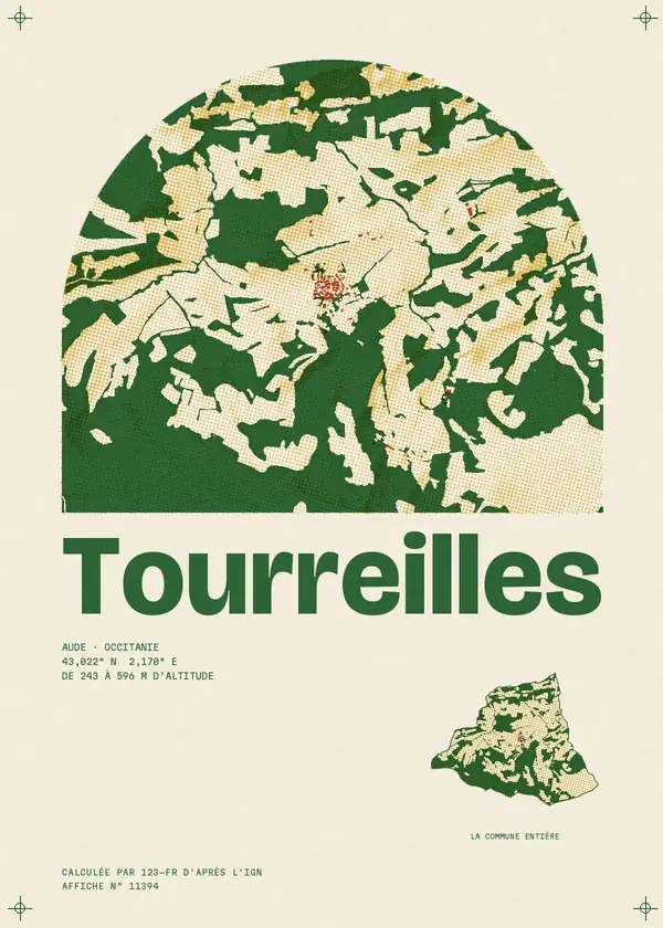 Affiche de Tourreilles, calculée par 123-fr d'après l'IGN