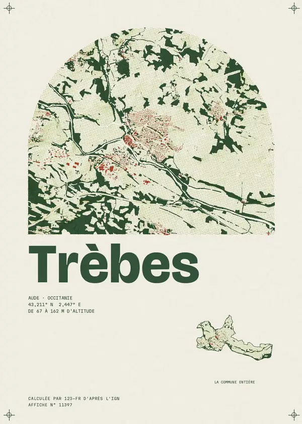 Affiche de Trèbes, calculée par 123-fr d'après l'IGN