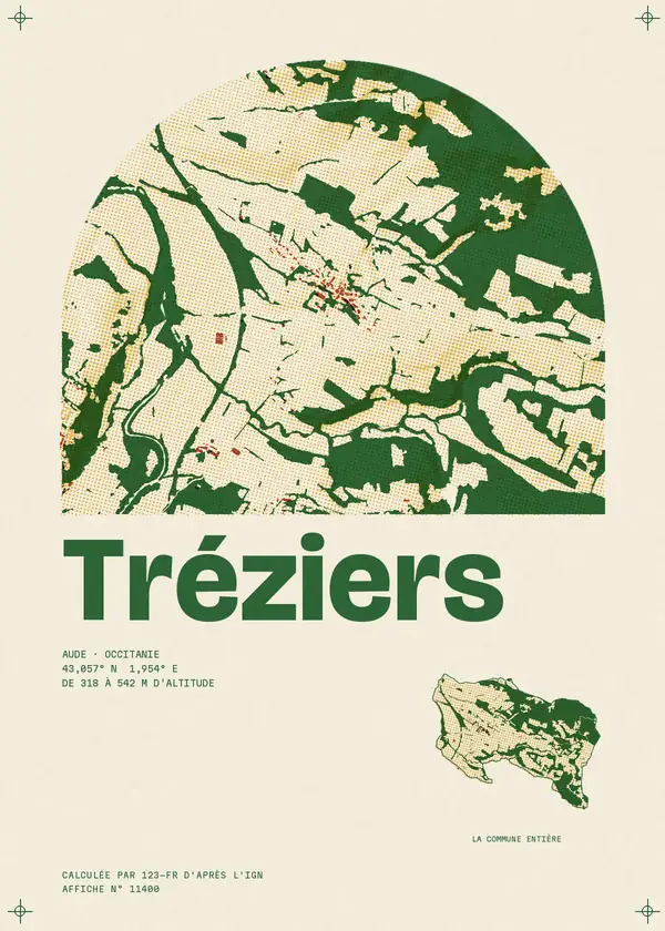 Affiche de Tréziers, calculée par 123-fr d'après l'IGN