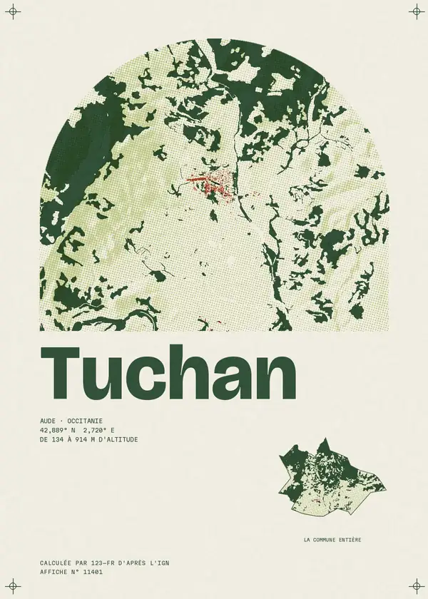 Affiche de Tuchan, calculée par 123-fr d'après l'IGN