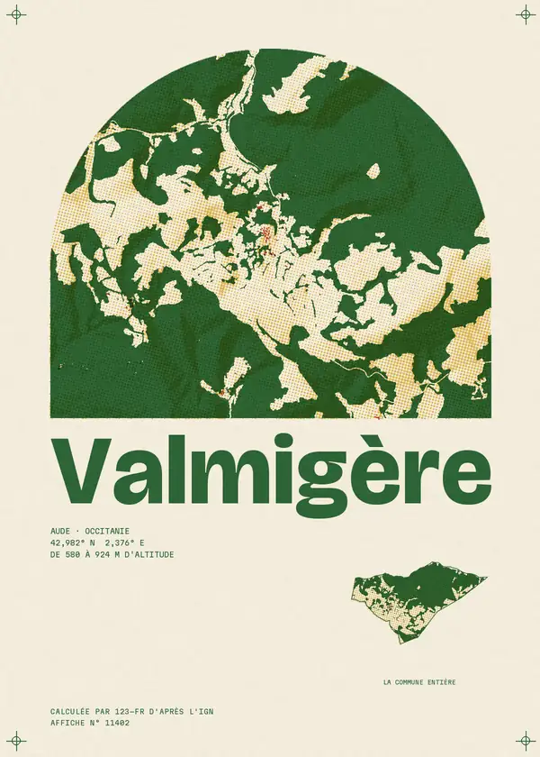 Affiche de Valmigère, calculée par 123-fr d'après l'IGN