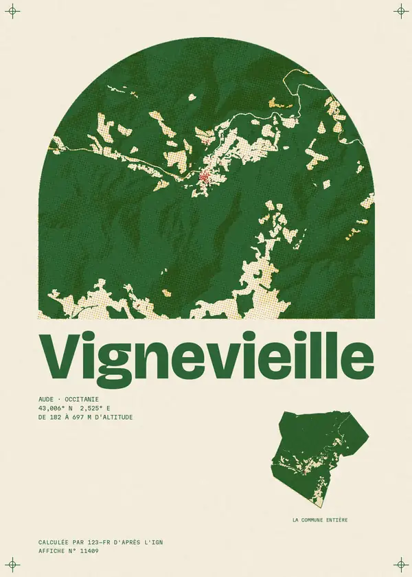 Affiche de Vignevieille, calculée par 123-fr d'après l'IGN