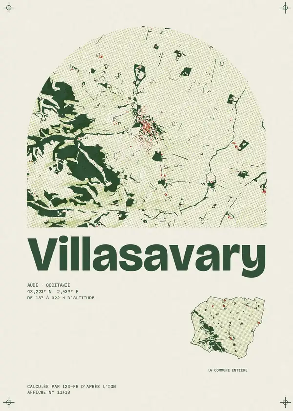 Affiche de Villasavary, calculée par 123-fr d'après l'IGN