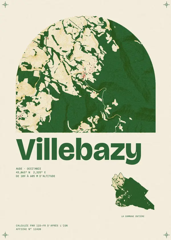 Affiche de Villebazy, calculée par 123-fr d'après l'IGN