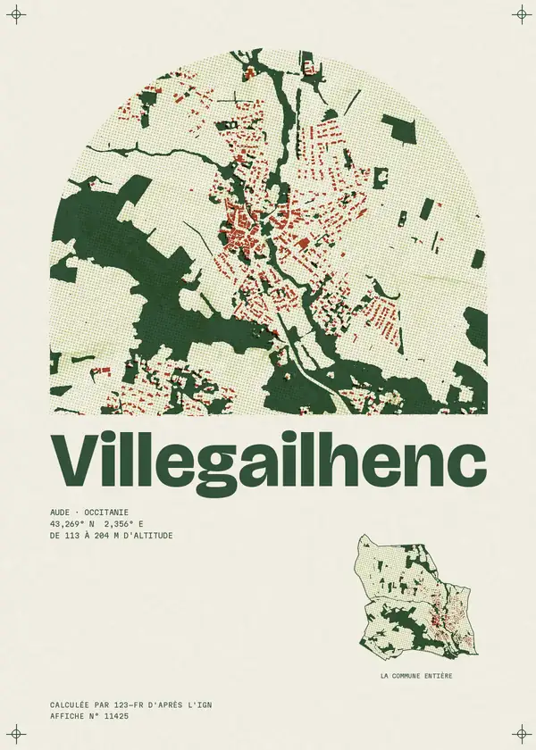 Affiche de Villegailhenc, calculée par 123-fr d'après l'IGN