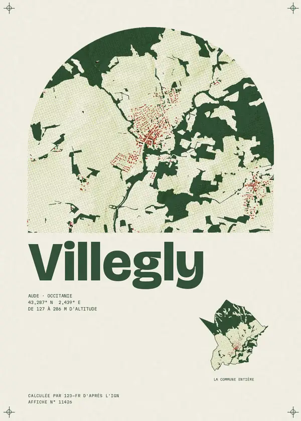 Affiche de Villegly, calculée par 123-fr d'après l'IGN