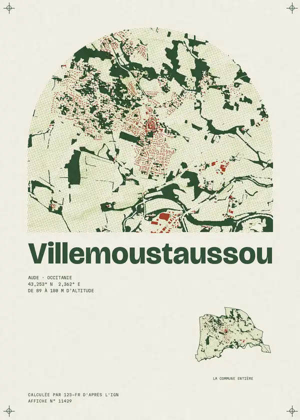 Affiche de Villemoustaussou, calculée par 123-fr d'après l'IGN