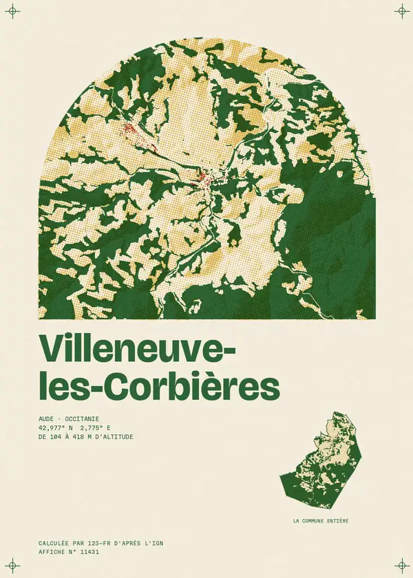 Affiche de Villeneuve-les-Corbières, calculée par 123-fr d'après l'IGN