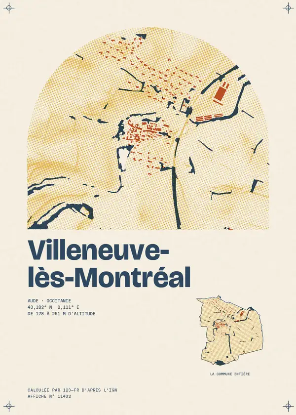 Affiche de Villeneuve-lès-Montréal, calculée par 123-fr d'après l'IGN