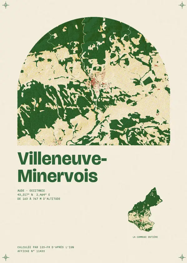 Affiche de Villeneuve-Minervois, calculée par 123-fr d'après l'IGN
