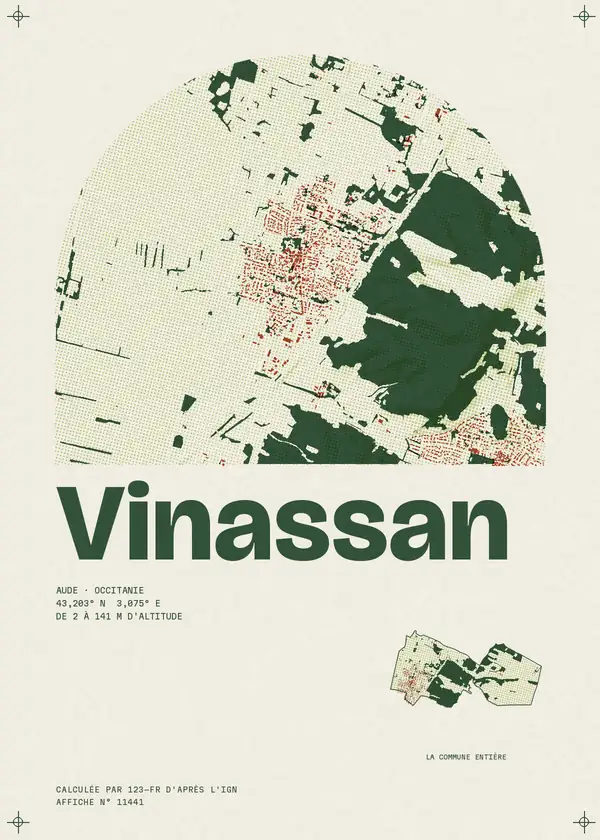 Affiche de Vinassan, calculée par 123-fr d'après l'IGN