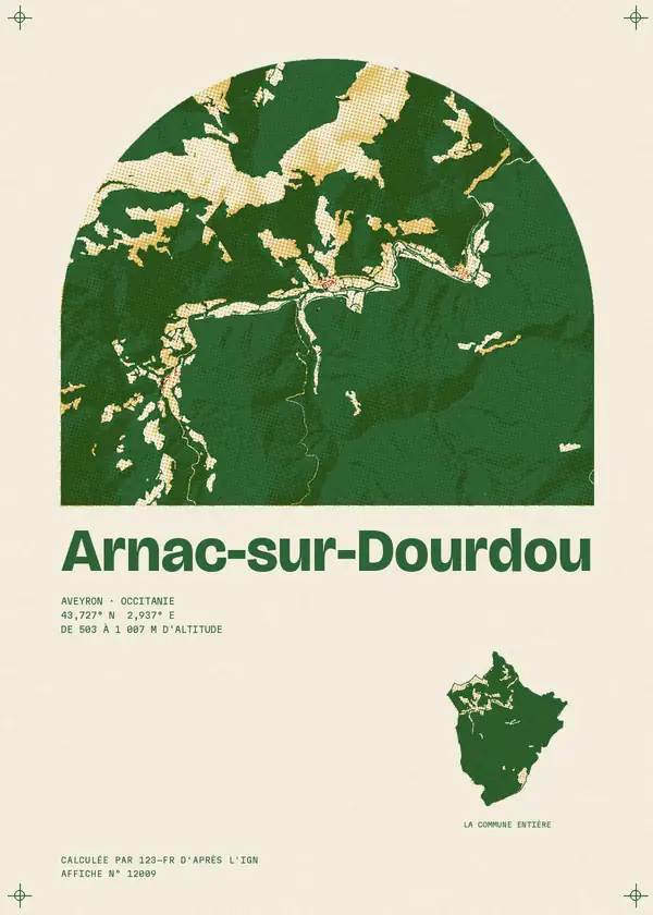 Affiche de Arnac-sur-Dourdou, calculée par 123-fr d'après l'IGN