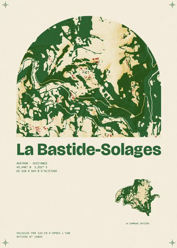 Affiche de La Bastide-Solages, calculée par 123-fr d'après l'IGN