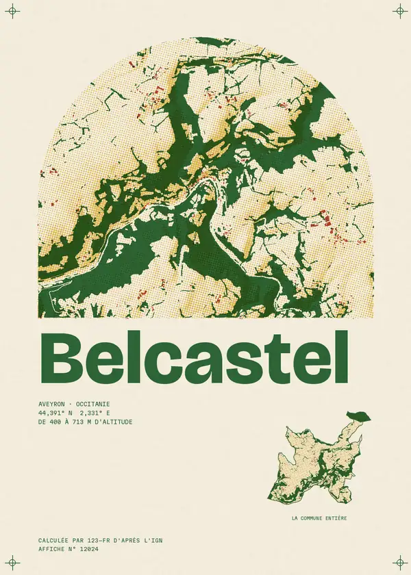 Affiche de Belcastel, calculée par 123-fr d'après l'IGN