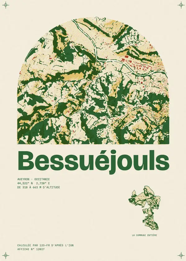 Affiche de Bessuéjouls, calculée par 123-fr d'après l'IGN