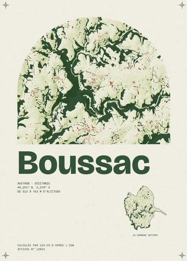 Affiche de Boussac, calculée par 123-fr d'après l'IGN