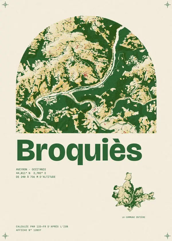Affiche de Broquiès, calculée par 123-fr d'après l'IGN
