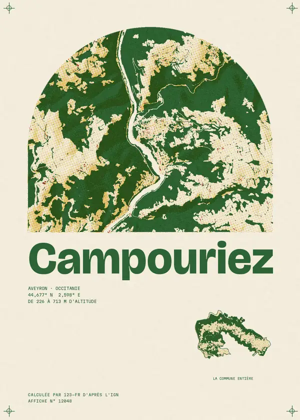 Affiche de Campouriez, calculée par 123-fr d'après l'IGN