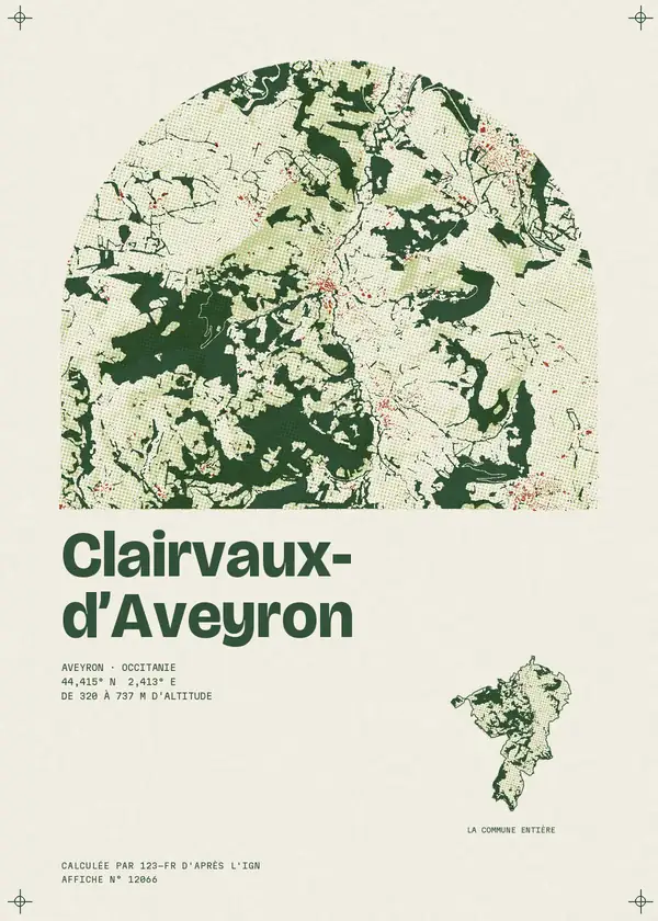 Affiche de Clairvaux-d'Aveyron, calculée par 123-fr d'après l'IGN