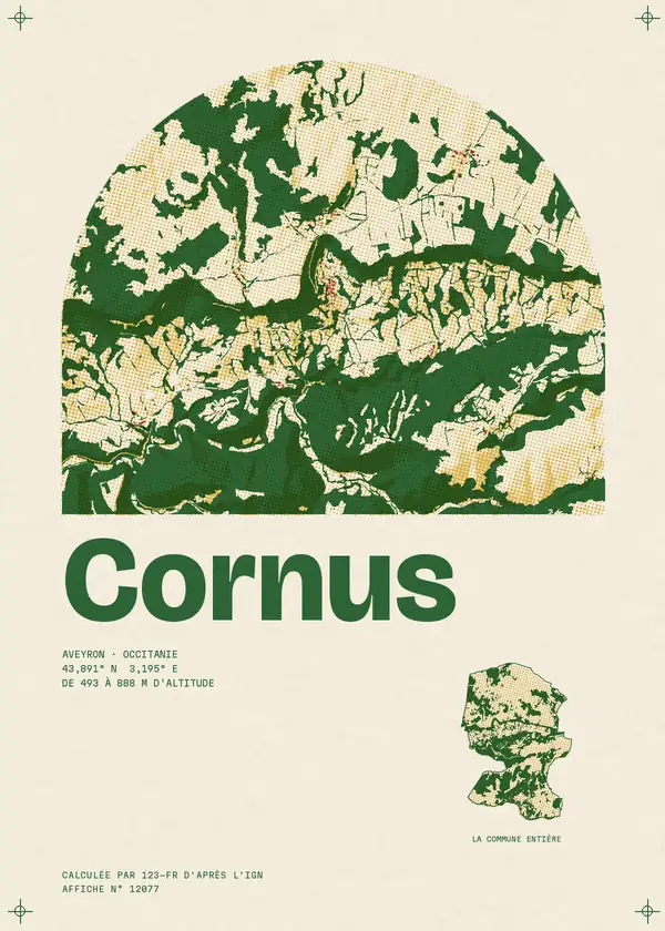 Affiche de Cornus, calculée par 123-fr d'après l'IGN