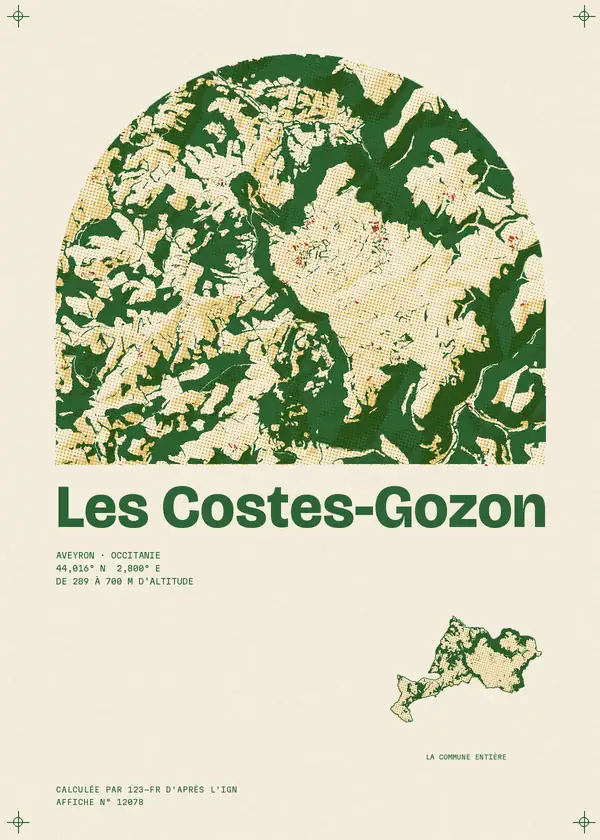 Affiche de Les Costes-Gozon, calculée par 123-fr d'après l'IGN