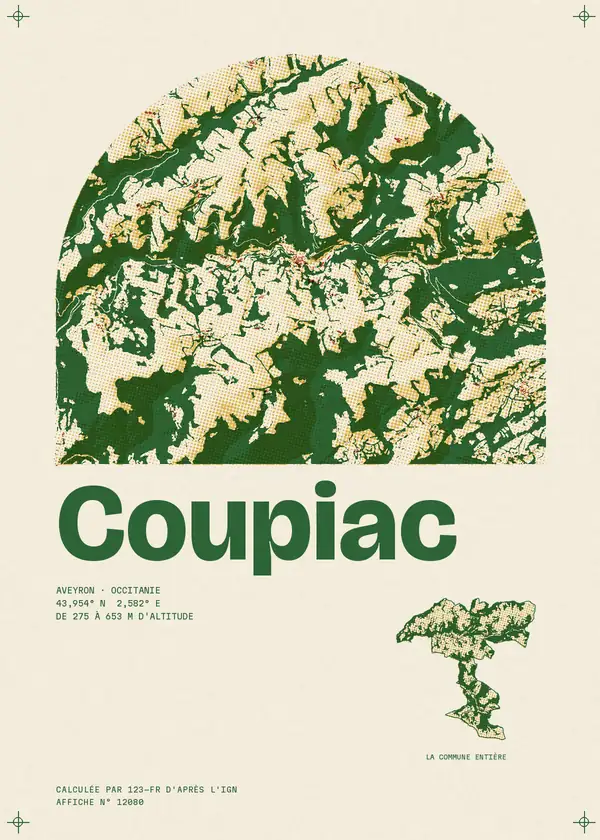 Affiche de Coupiac, calculée par 123-fr d'après l'IGN