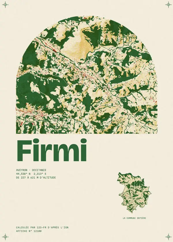 Affiche de Firmi, calculée par 123-fr d'après l'IGN